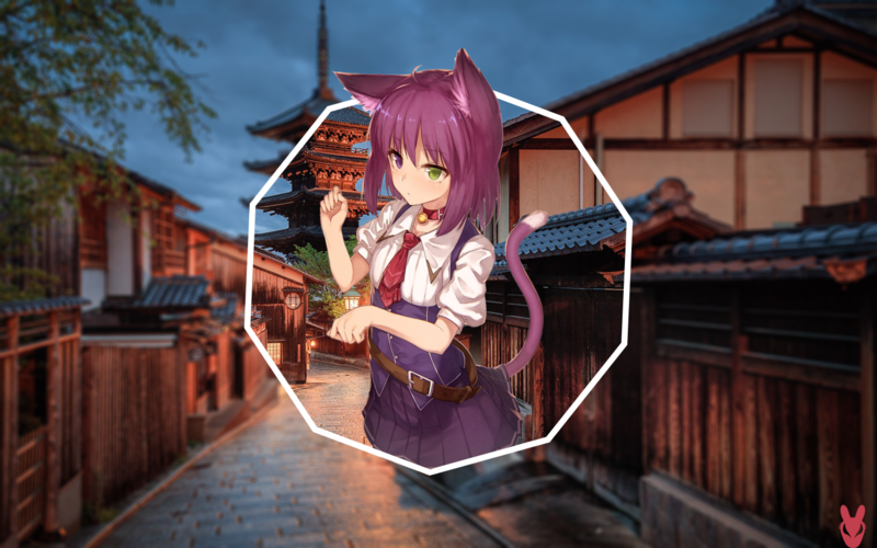 anime girls, neko ears, picture-in-picture, cat girl, heterochromia, anime, cat ears, purple hair