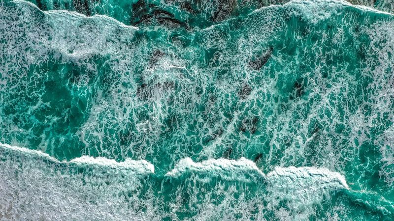 sea, waves, aerial view, water, surf, 4k