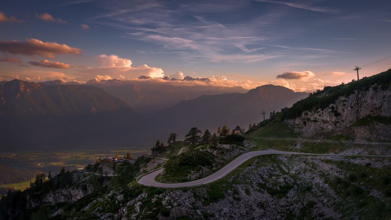 nature, sky, mountains, road, chemtrails