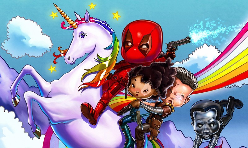 Deadpool, Deadpool 2, Wade Wilson, colossus, Cable, fan art, artwork, abstract, Domino, unicorn