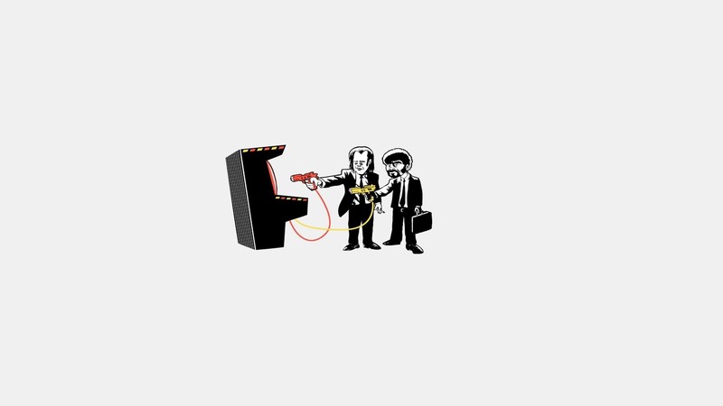 Pulp Fiction (parody), arcade, Pulp Fiction, white background, simple background