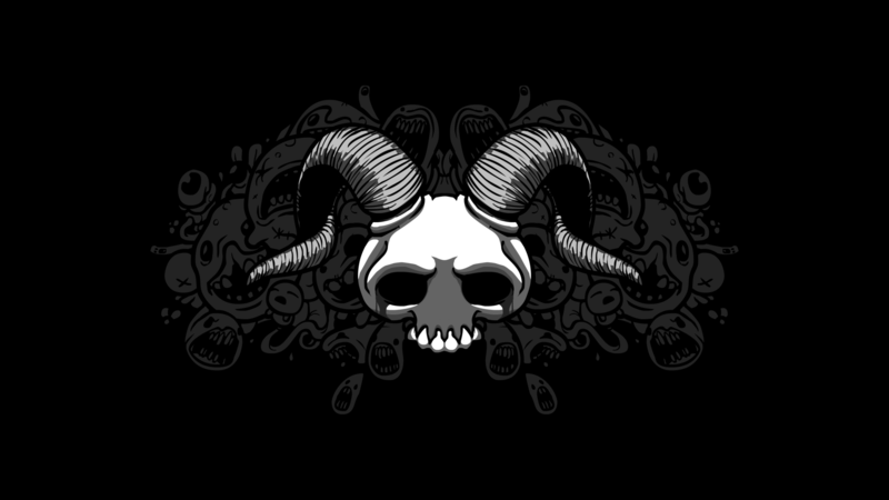 The Binding of Isaac, black, skull, dark, horns, monochrome