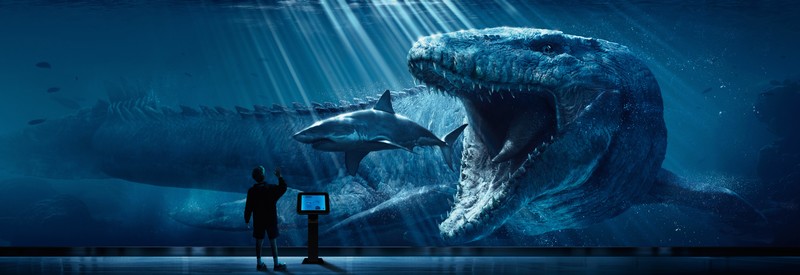 digital art, Jurassic World, shark, dinosaurs, Jurassic Park, prehistoric
