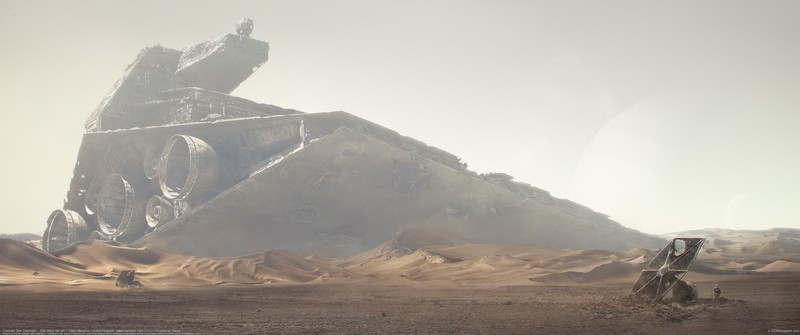 Star Wars, Star Destroyer, landscape, artwork, desert, shipwreck