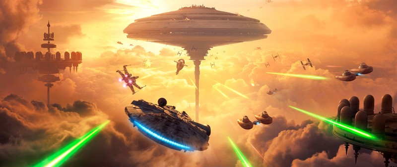 Star Wars, Millennium Falcon, X-wing, Star Wars Ships, Bespin, cloud city, sky, science fiction, Slave 1 (Star Wars), cloud city speeder