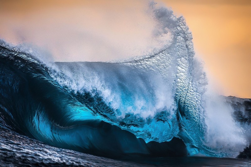 nature, blue, sea, water, waves, cyan, yellow, splashes