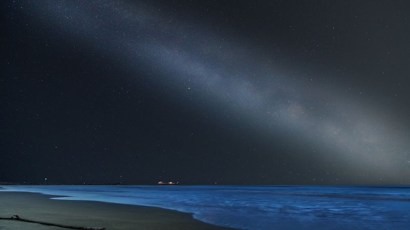 sea, beach, night, starry sky, dark, 4k