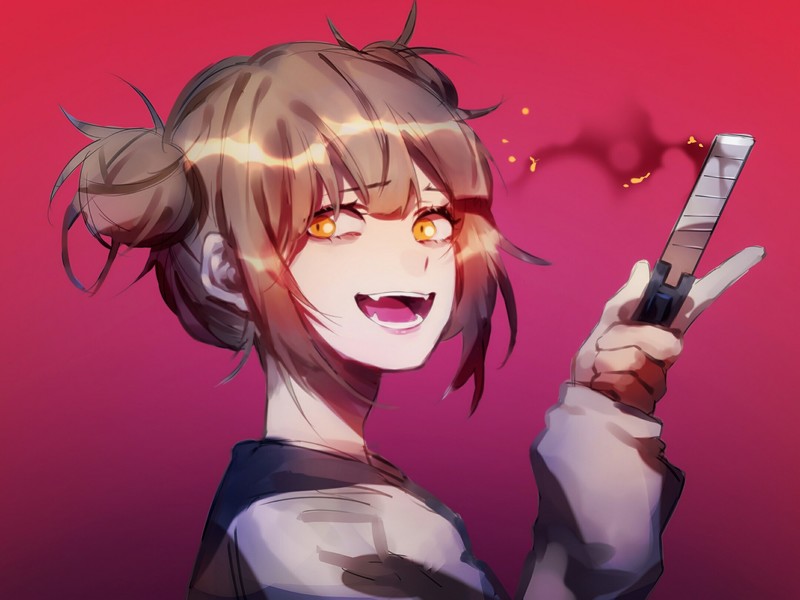 Boku no Hero Academia, anime girls, Himiko Toga, fire, orange eyes, blond hair