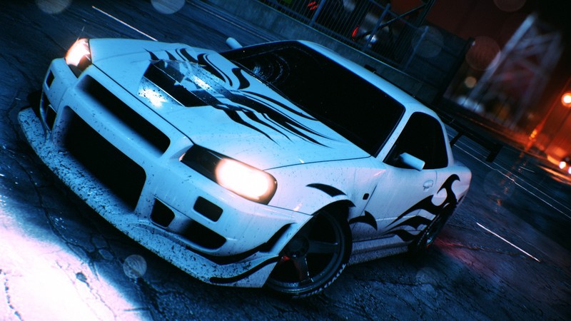 Skyline R34, Nissan, Nissan Skyline GT-R R34, Nissan Skyline R34, night, rain, video games, Need for Speed, need for speed 2016, car