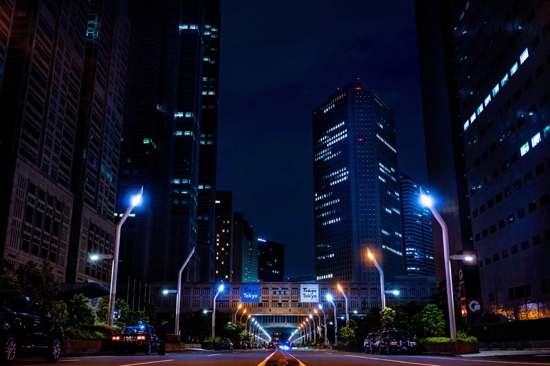 city, Japan, road, lights, night