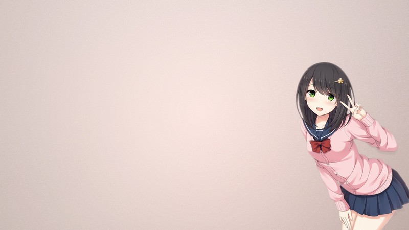 anime girls, anime, simple background, dark hair, green eyes