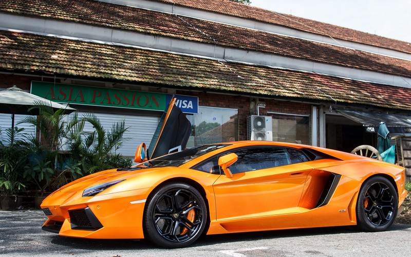 car, Lamborghini, vehicle, supercars, orange cars