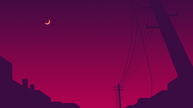 night, minimalism, sky, power lines, Moon, simple