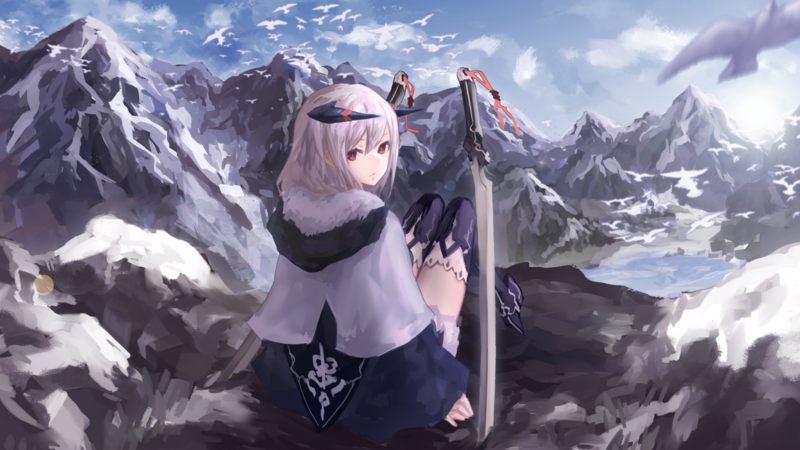 anime, anime girls, white hair, sword