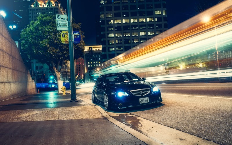 car, city, long exposure, night, street, vehicle