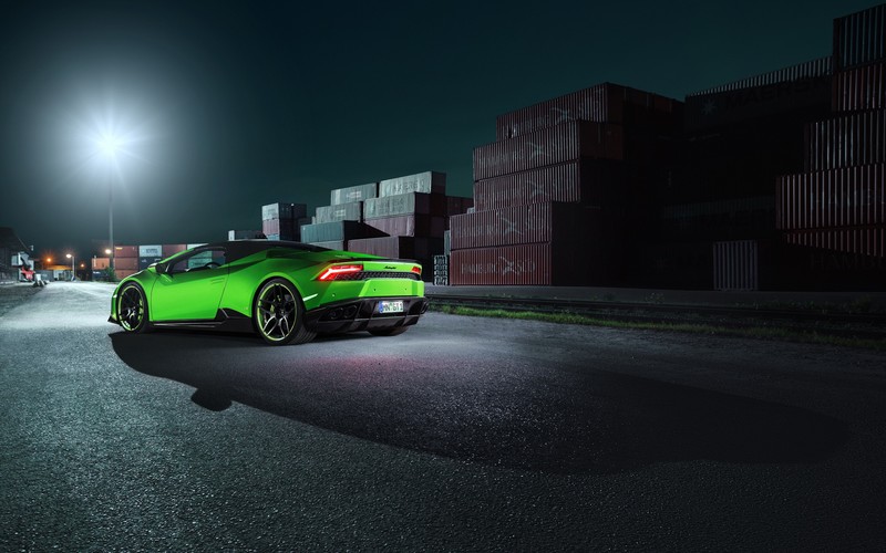 car, Lamborghini, vehicle, night, green cars, containers