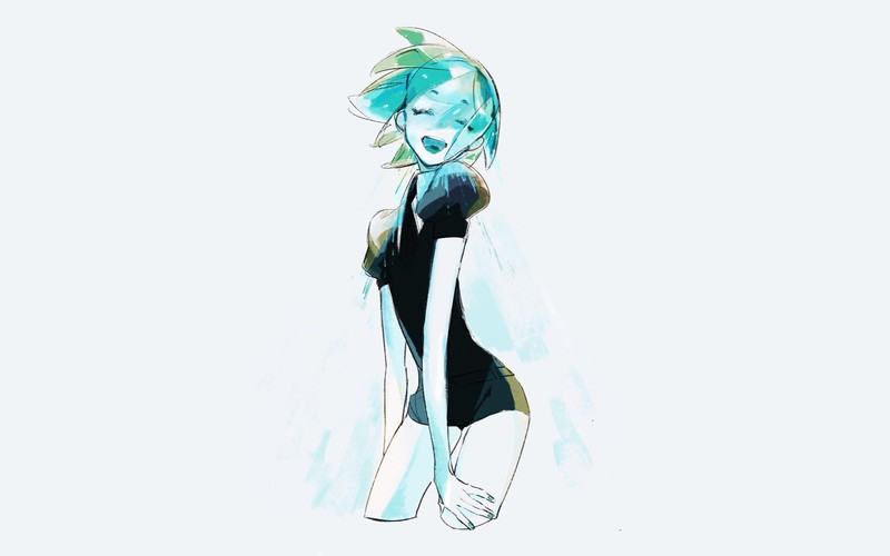 Houseki no Kuni, anime, Phos (Houseki no Kuni), cyan, white background, cyan hair, white