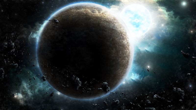 planet, glow, asteroids, space, universe, 4k