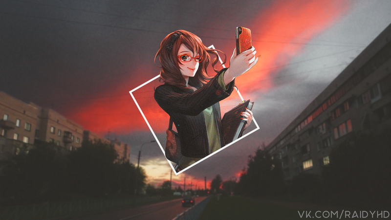 anime, anime girls, picture-in-picture, sunset, city