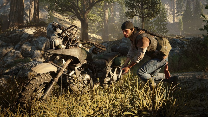 video games, Days Gone, Sony Playstation, game art, motorcycle, daylight, foliage, hat