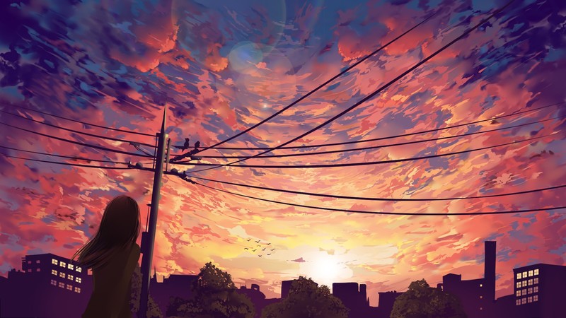 anime girls, sky, clouds, anime, city, sunlight