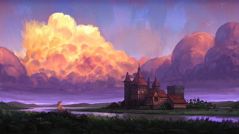 artwork, drawing, clouds