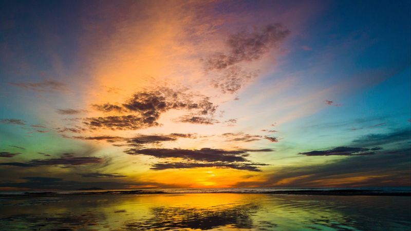 sea, sunset, landscape, clouds, horizon, 4k