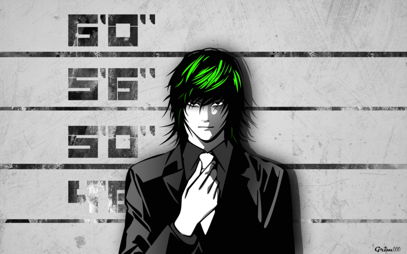 Death Note, anime, selective coloring, tie, monochrome