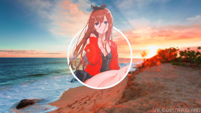 anime, anime girls, picture-in-picture, beach, sunset