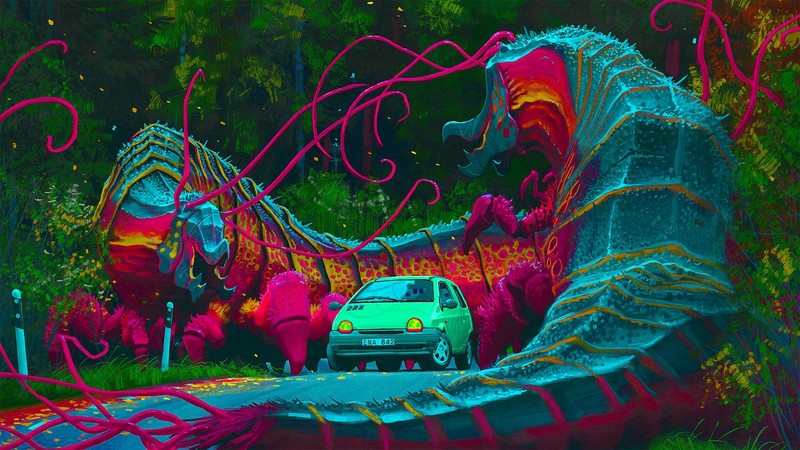 psychedelic, trippy, colorful, Simon Stålenhag