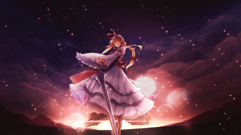 anime, anime girls, sky, stars, dress
