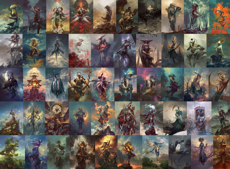 Peter Mohrbacher, concept art, God, angel, dark, Divinity, digital art, mural, collage