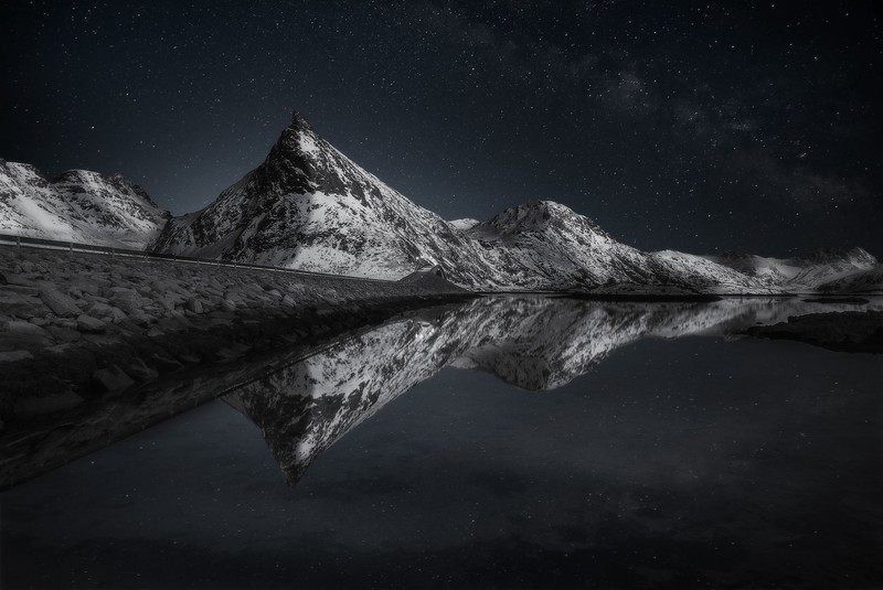 night, nature, mountains, reflection, sky, landscape