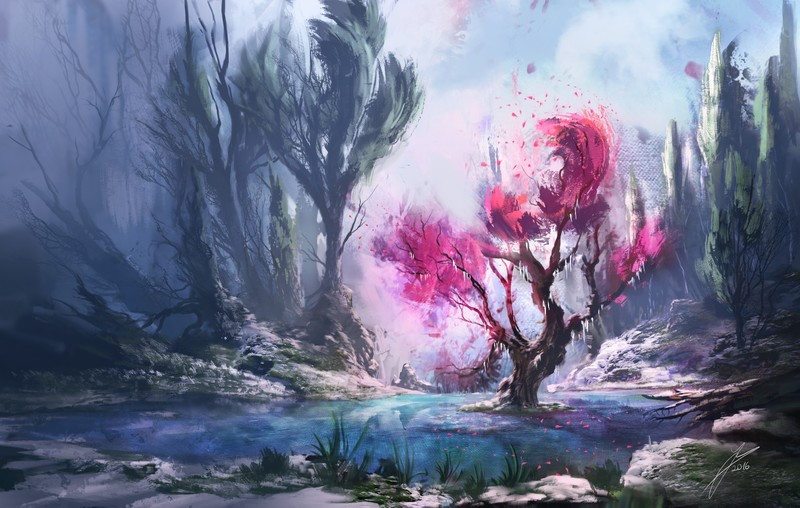 digital art, fantasy art, trees, painting