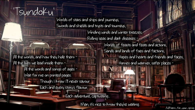 library, poem, bookshelves