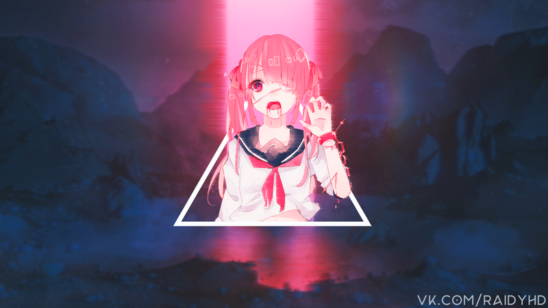 anime, anime girls, glitch art, picture-in-picture