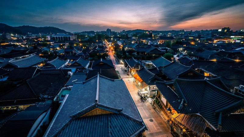sky, sunset, rooftops, South Korea, house, city, cityscape, dusk