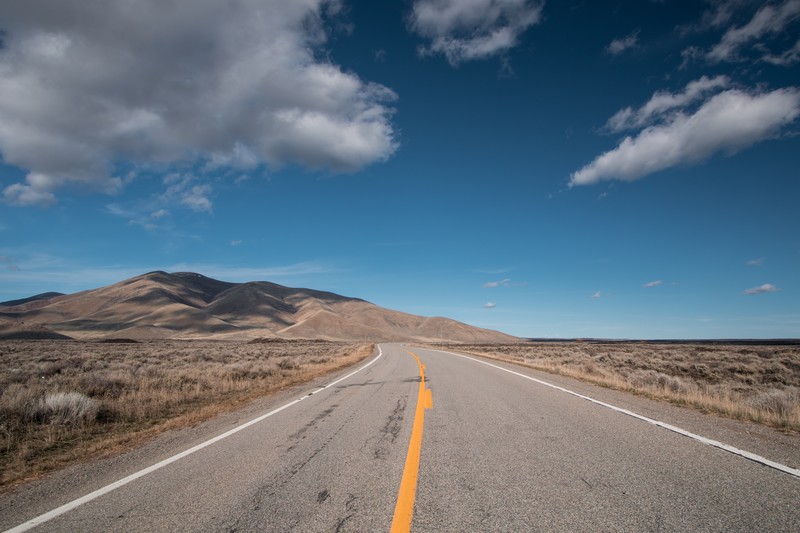 road, clouds, USA, desert, landscape, Badlands (nature)