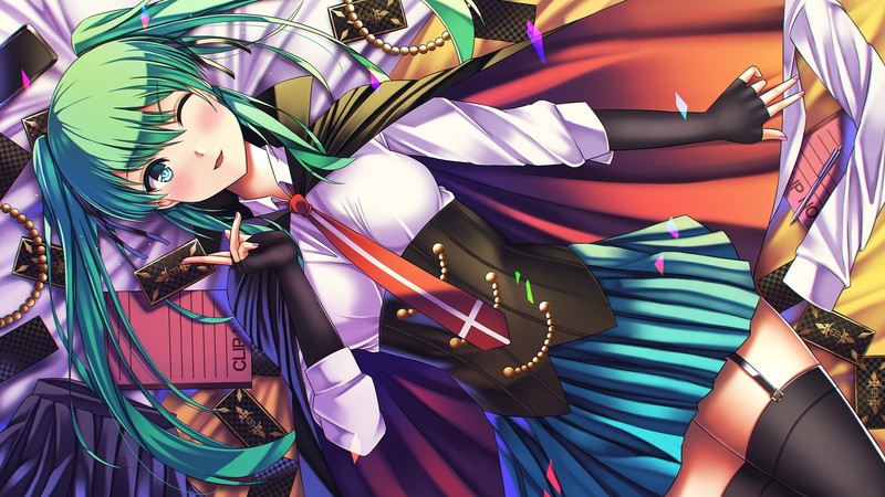 Hatsune Miku, elbow gloves, skirt, long hair, thigh-highs, Vocaloid