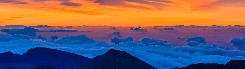 Hawaii, dawn, landscape, mountains, clouds, sky, sunrise, orange, blue, purple, dual display, dual monitors, multiple display