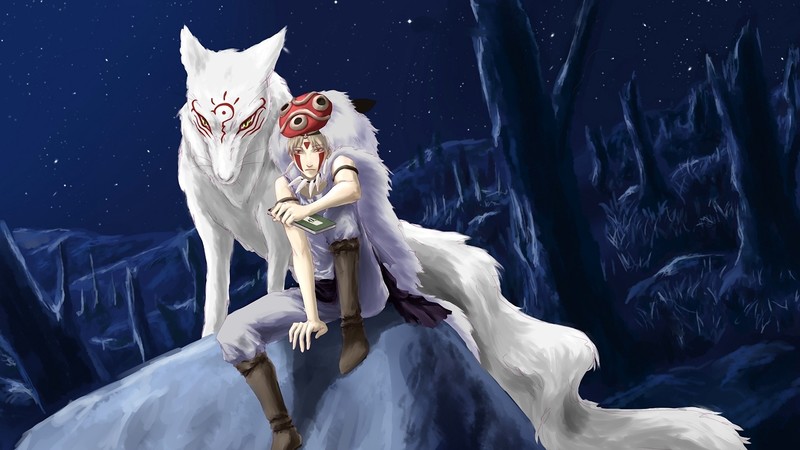 anime, wolf, Princess Mononoke