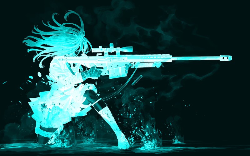 anime, anime girls, sniper rifle, weapon, rifles, turquoise, cyan, Kozaki Yuusuke