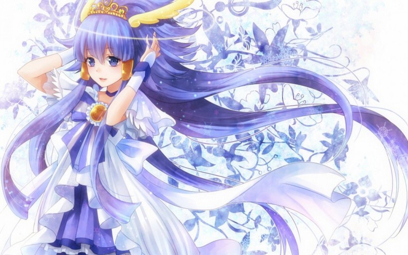anime, anime girls, purple hair, crown, purple eyes, long hair
