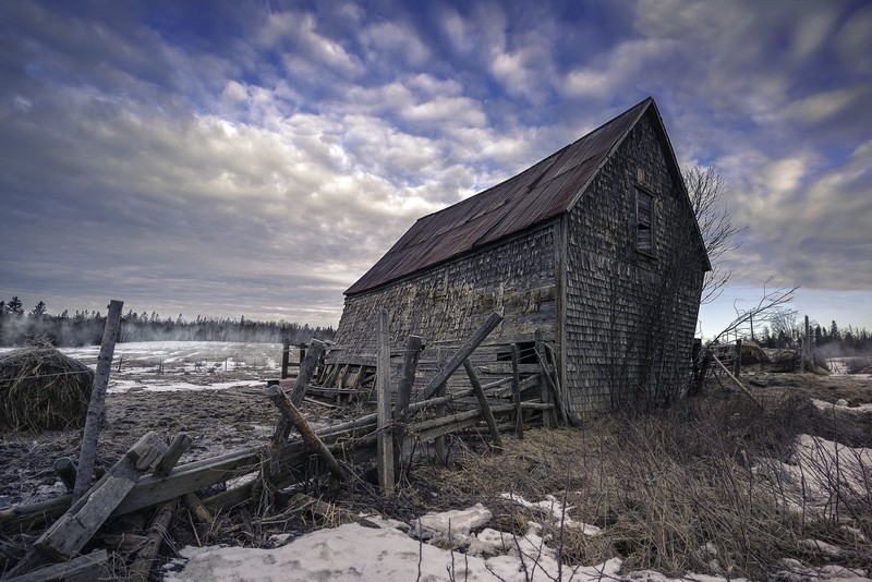 blue, sky, ruin, barn
