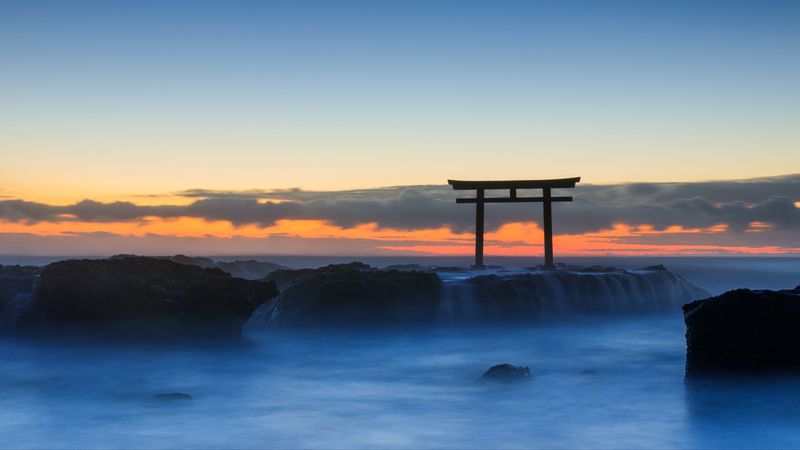 ocean, rocks, fog, stones, dawn, landscape, 4k