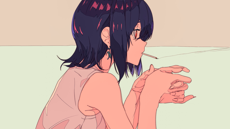 anime, manga, anime girls, cigarettes, simple background, smoking