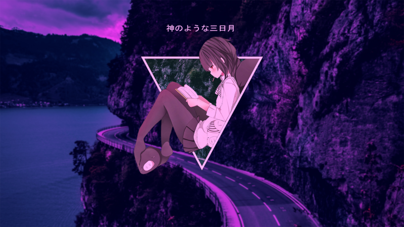 anime, anime girls, triangle, red eyes, road
