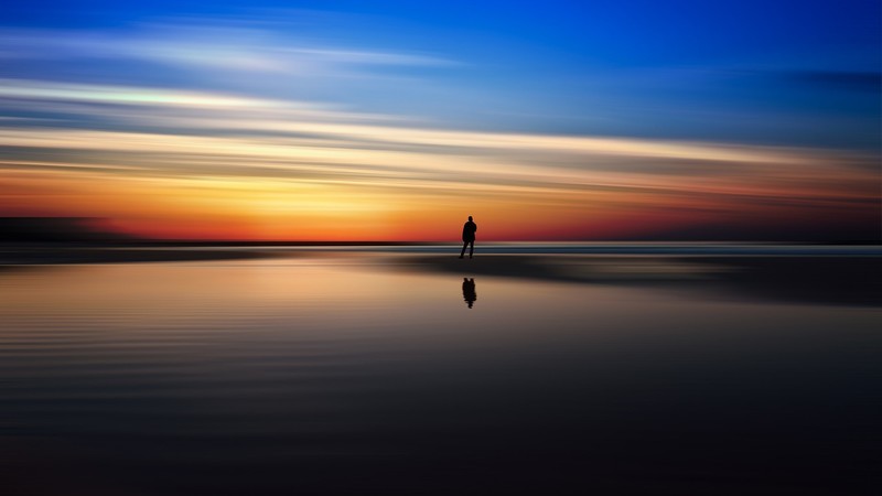 silhouette, photography, nature, people, alone, sky, sunset, solice, beach, calm