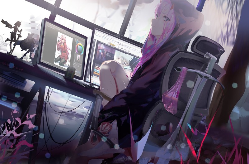 anime, anime girls, Zero Two (Darling in the FranXX), artwork, Darling in the FranXX