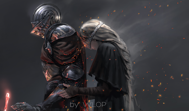 WLOP, knight, Dark Souls, Dark Souls III, fire keeper
